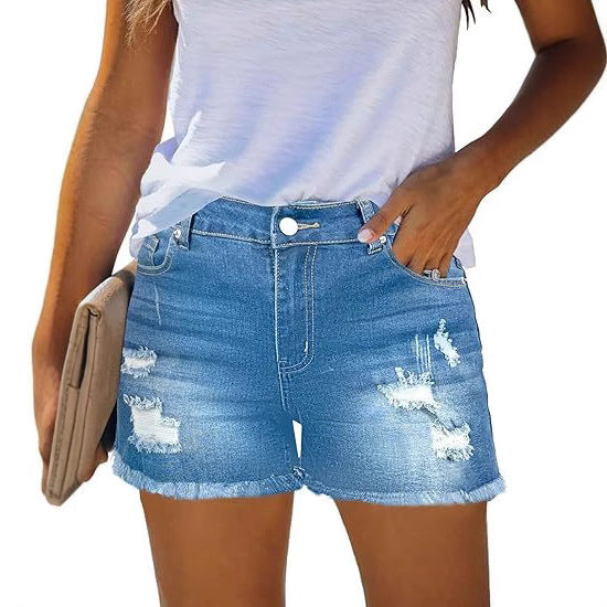 Damen Destroyed Denim-Shorts mit fransigen Säumen und lässigem Schnitt Echo Archiv