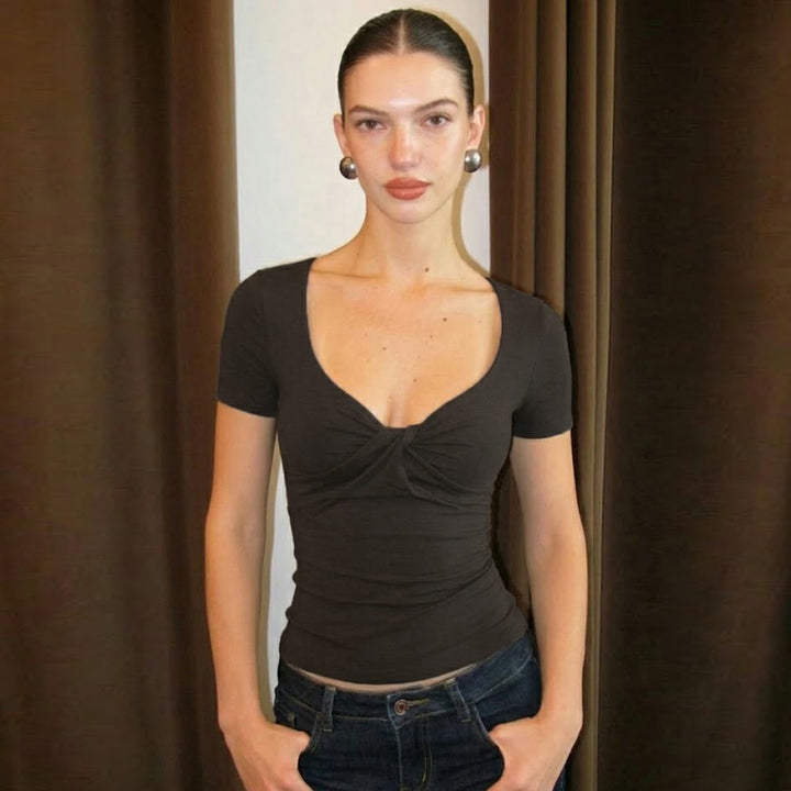 Damen figurbetontes T-Shirt mit Knotendetail Echo Archiv