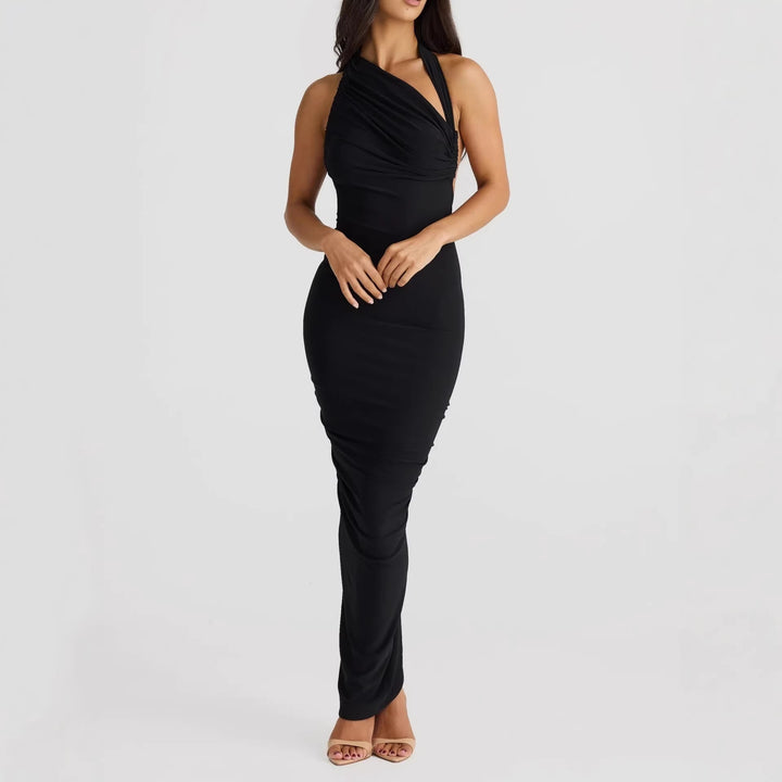Damen Elegantes langes Wickelkleid mit schulterfreiem Design und gerafftem Oberteil Echo Archiv