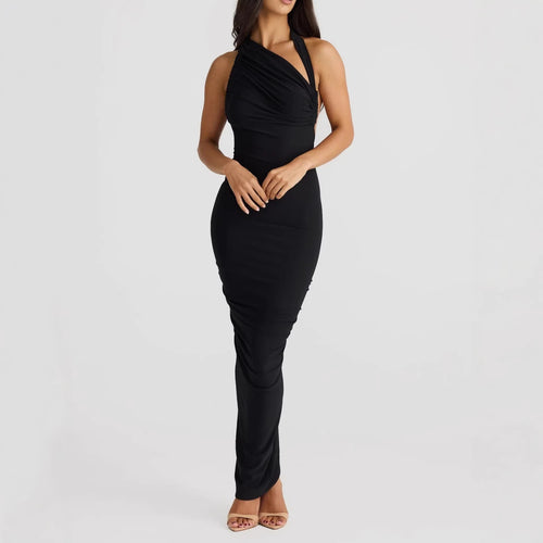 Damen Elegantes langes Wickelkleid mit schulterfreiem Design und gerafftem Oberteil Echo Archiv