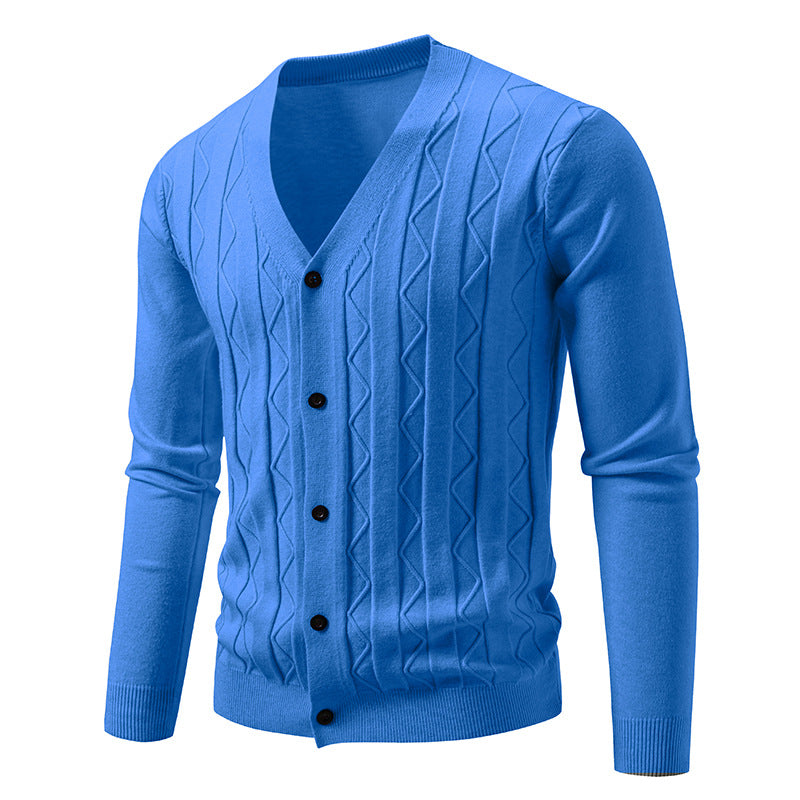 Herren nan V-Ausschnitt Strickjacke mit dezenter Zopfmusterstruktur und durchgehender Knopfleiste Echo Archiv