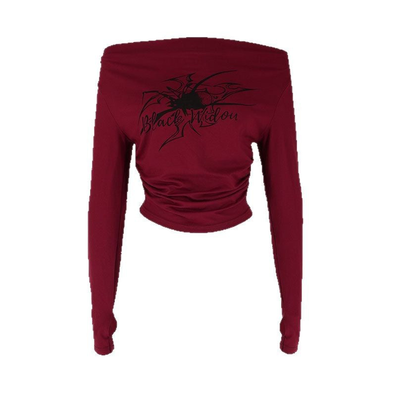 Damen cropped Langarmshirt mit Off-Shoulder Design und innovativem Batikdruck Echo Archiv