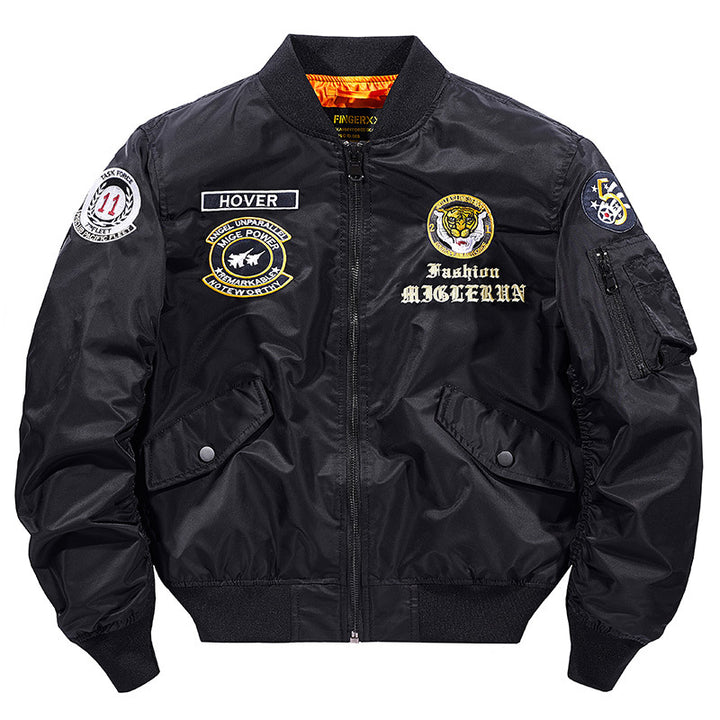 Men's vintage pilot patch aviator bomber with quilted lining and zip sleeve pen pocket – Brevano