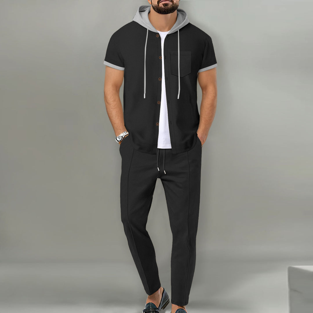 Herren lässiges Hemd- und Hose-Set mit innovativem Kapuzen-Design Echoarchiv