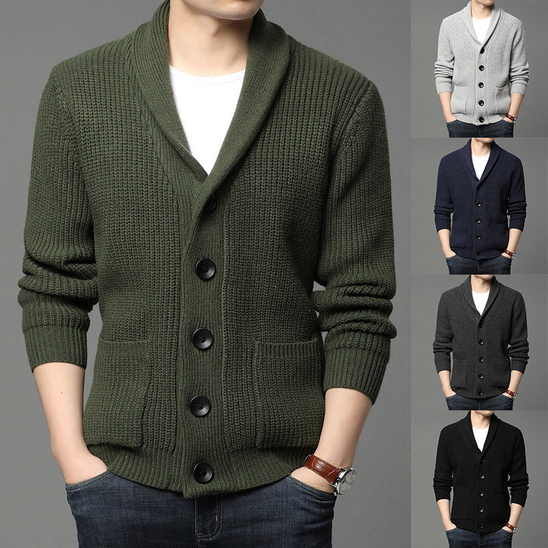 Herren Grobstrick-Cardigan mit Schalkragen, aufgesetzten Taschen und Knopfleiste Echo Archiv