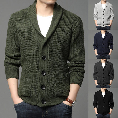 Herren Grobstrick-Cardigan mit Schalkragen, aufgesetzten Taschen und Knopfleiste Echo Archiv