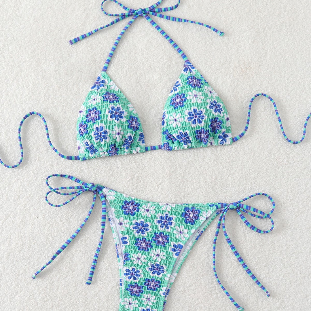 Damen Triangel-Bikini mit verspieltem Blumendesign und elastischen Trägern Echo Archiv