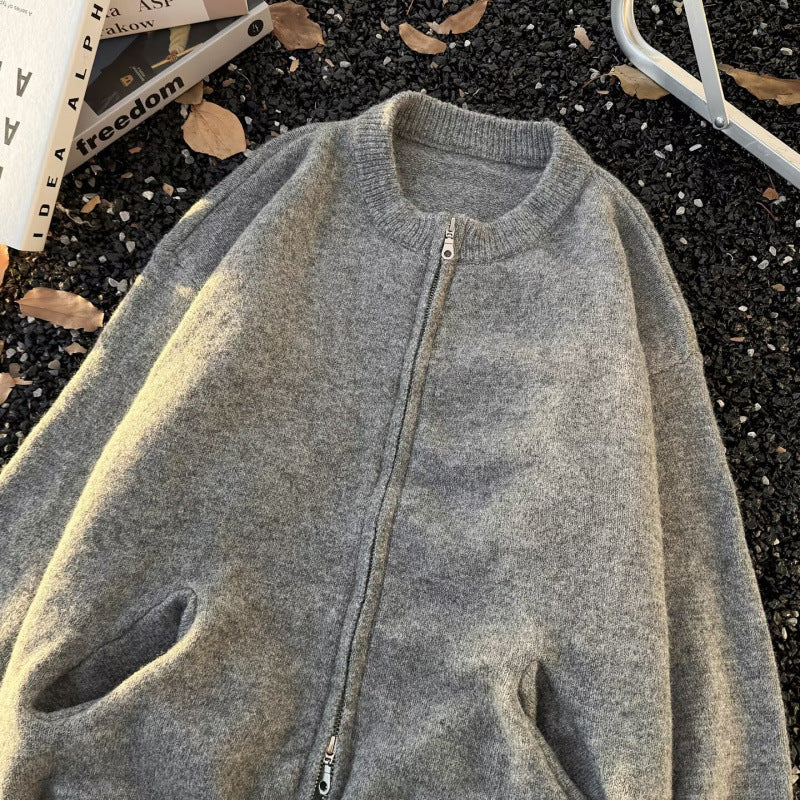 Unisex Feinstrick-Zipcardigan mit Rundhals und weichem Alpaka‑Mix Echoarchiv