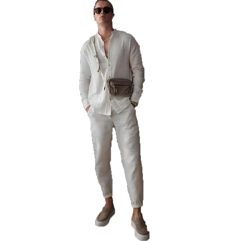 Herren lässige Langarmbluse mit strukturiertem Design Echoarchiv