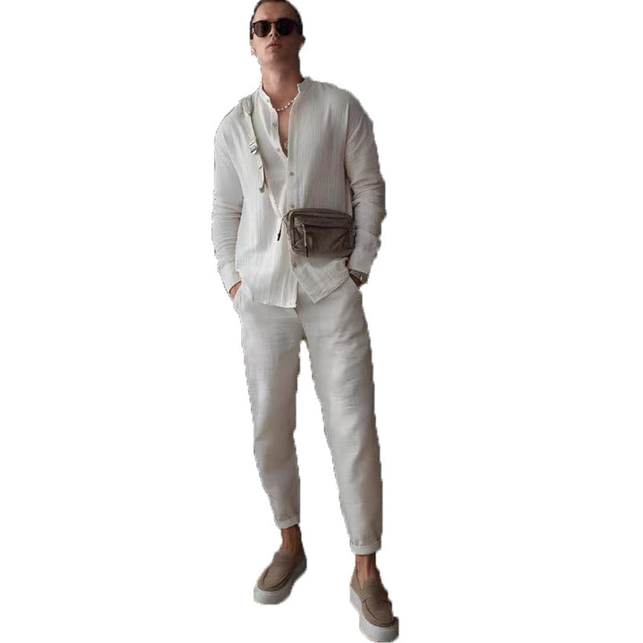 Herren lässige Langarmbluse mit strukturiertem Design Echoarchiv