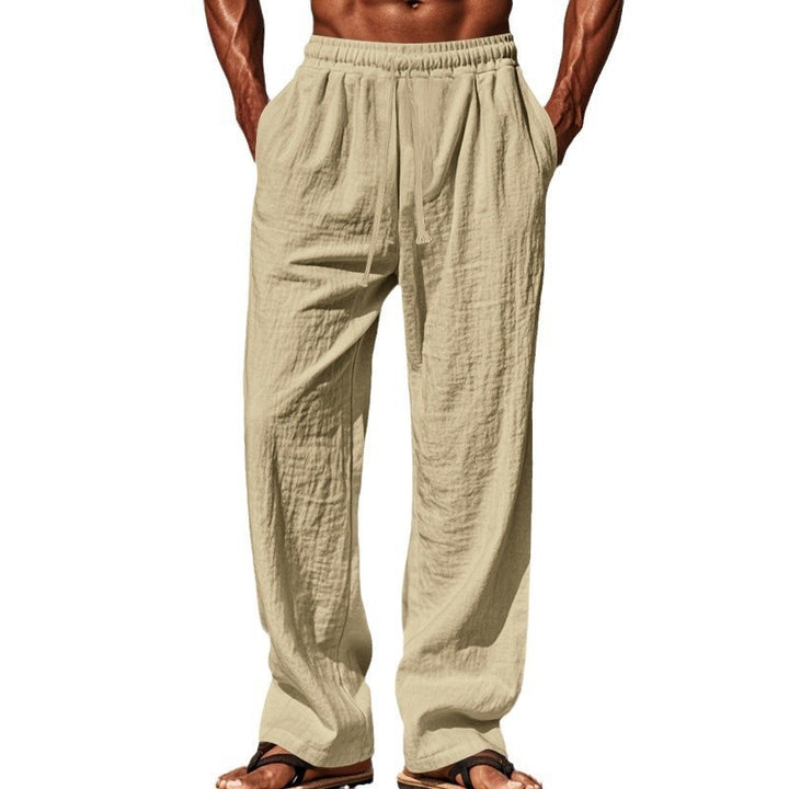 Herren nan weite Leinen-Loungehose mit elastischem Tunnelzugbund, Kordelzug und geradem Bein Echo Archiv
