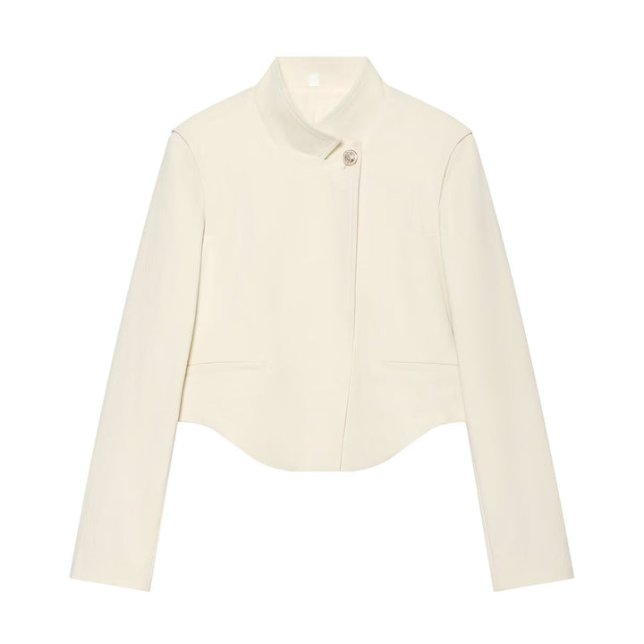 Damen Kurze Tailleurjacke mit Stehkragen, asymmetrischem Saum und Nahttaschen Echo Archiv