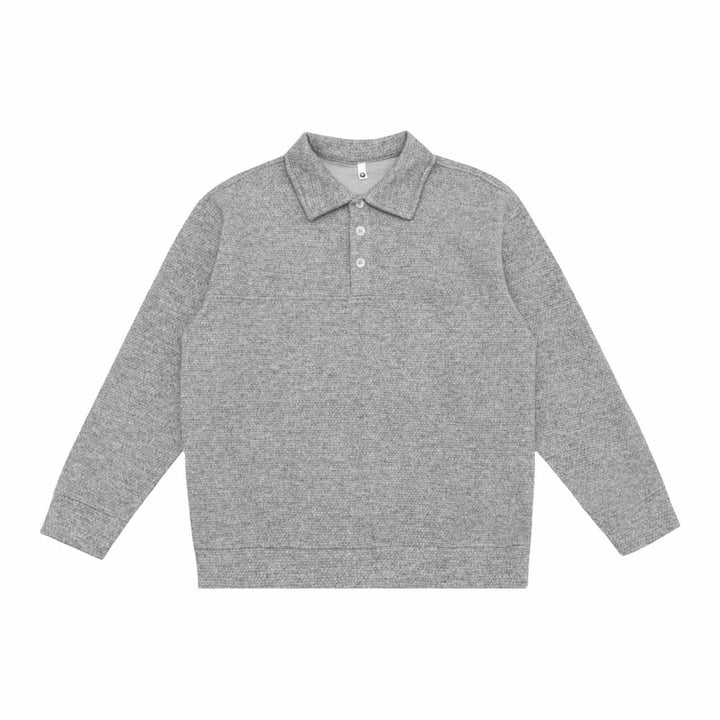 Unisex Feinstruktur-Polokragenpullover mit halber Knopfleiste und geripptem Saum Echoarchiv