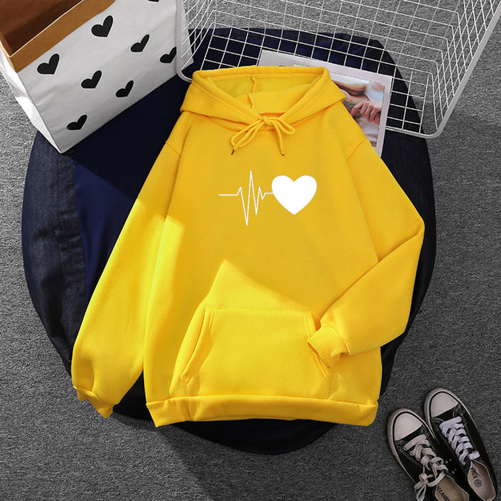 Damen Kapuzenpullover mit Fingerherz-Print, Oversize-Schnitt und Kängurutasche – Auréline