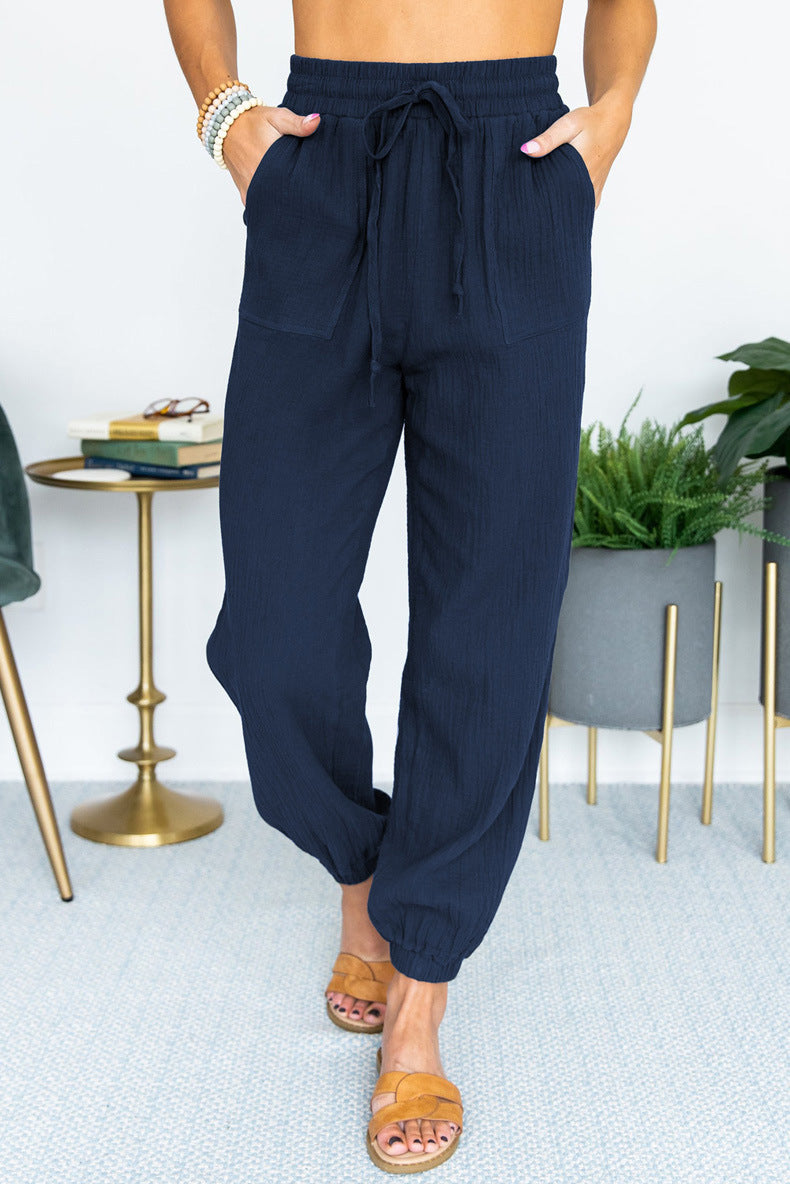 Damen Leichte Leinen-Joggerhose mit Tunnelzug, aufgesetzten Taschen und elastischen Bündchen Echo Archiv