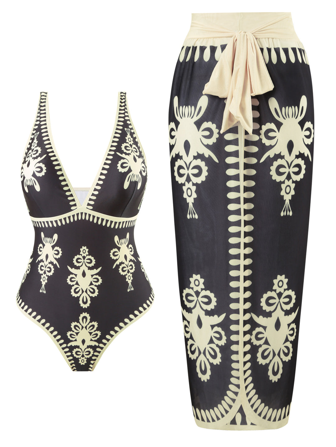 Damen Einteiler Badeanzug mit elegantem Wickelrock Echo Archiv