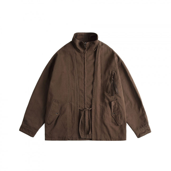 Unisex Kastenförmige Utility-Jacke mit hohem Stehkragen, durchgehendem Reißverschluss und Tunnelzug Echo Archiv