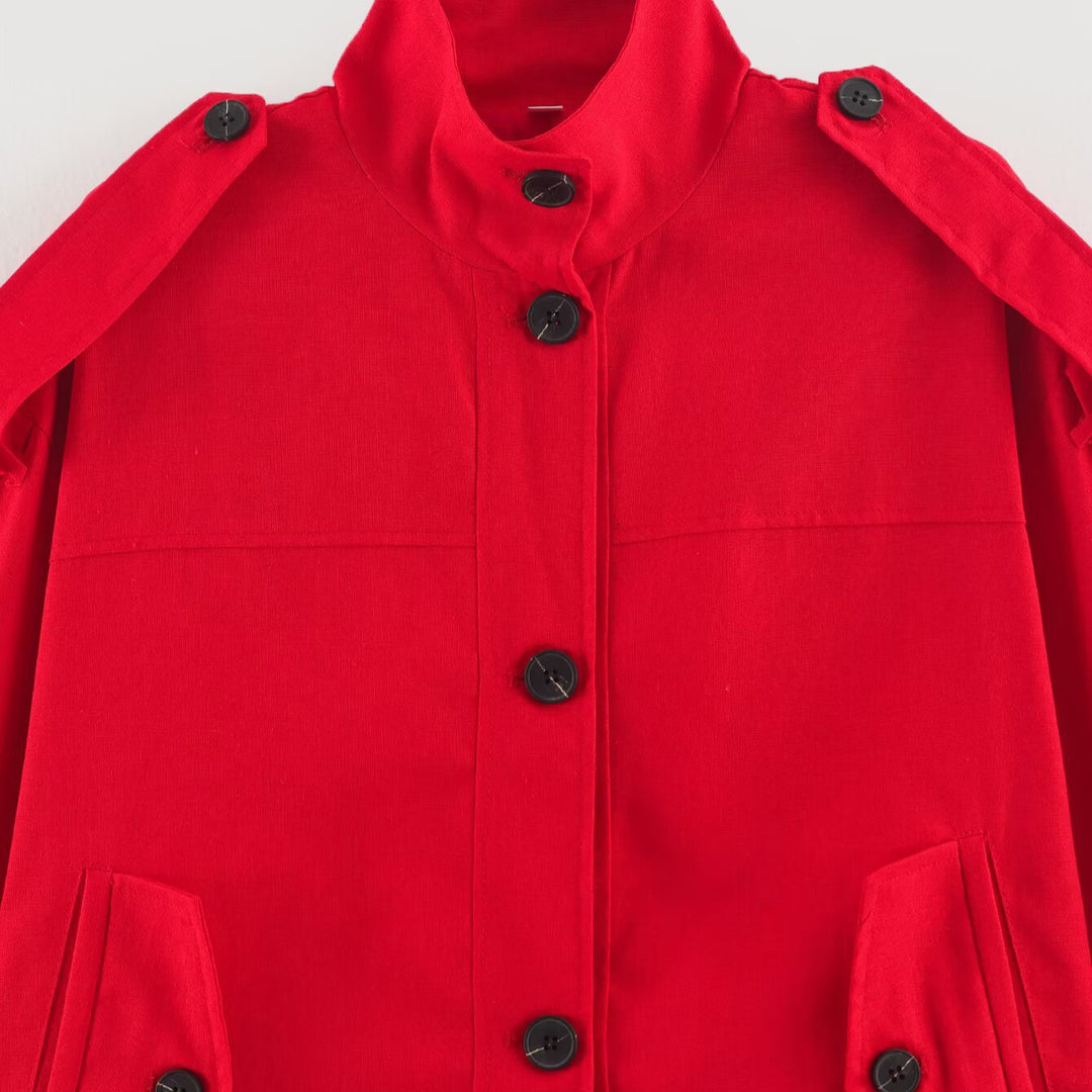 Damen Kurzjacke im Utility-Stil mit Stehkragen und Schulterpatten Echoarchiv