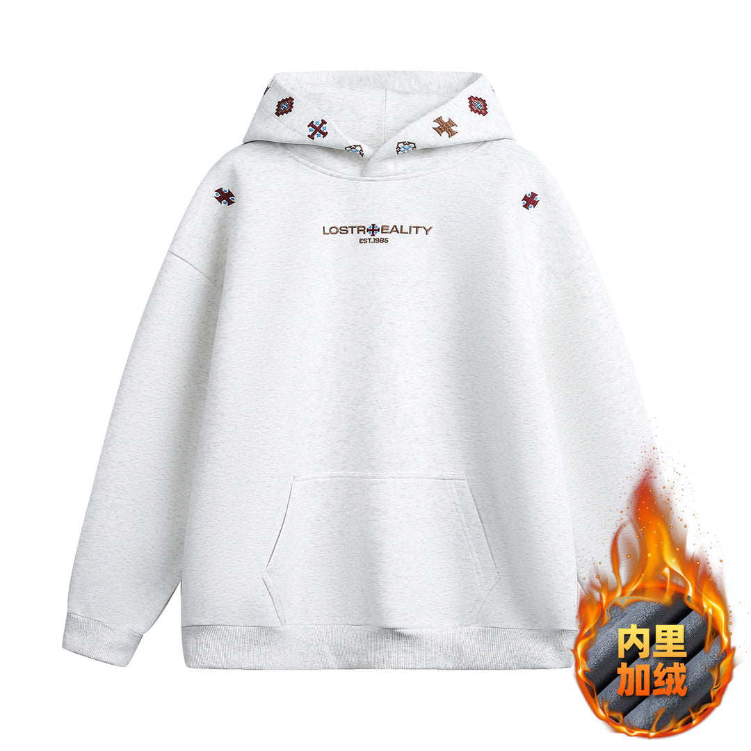 Unisex Oversize Kapuzenpullover mit bestickter Kapuze und Kängurutasche Echo Archiv