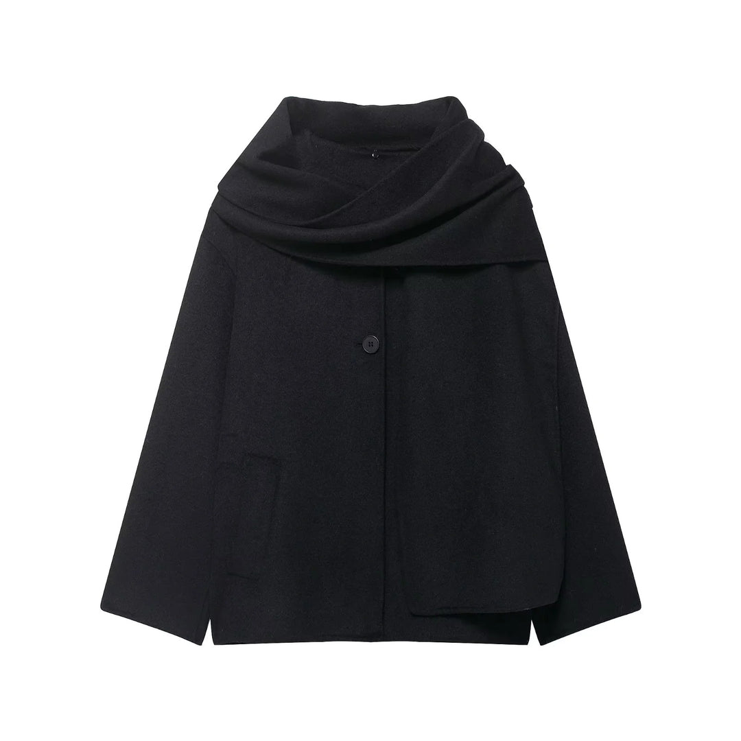 Damen Oversize Wollmantel mit voluminösem Schalkragen und verdeckter Knopfleiste – Montévia