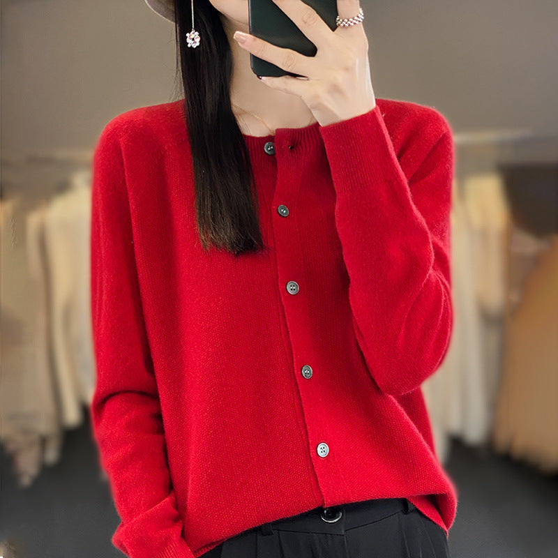 Damen Kurzgeschnittener Cardigan in Mohair‑Optik mit Rundhalsausschnitt und Perlmuttknöpfen Echoarchiv
