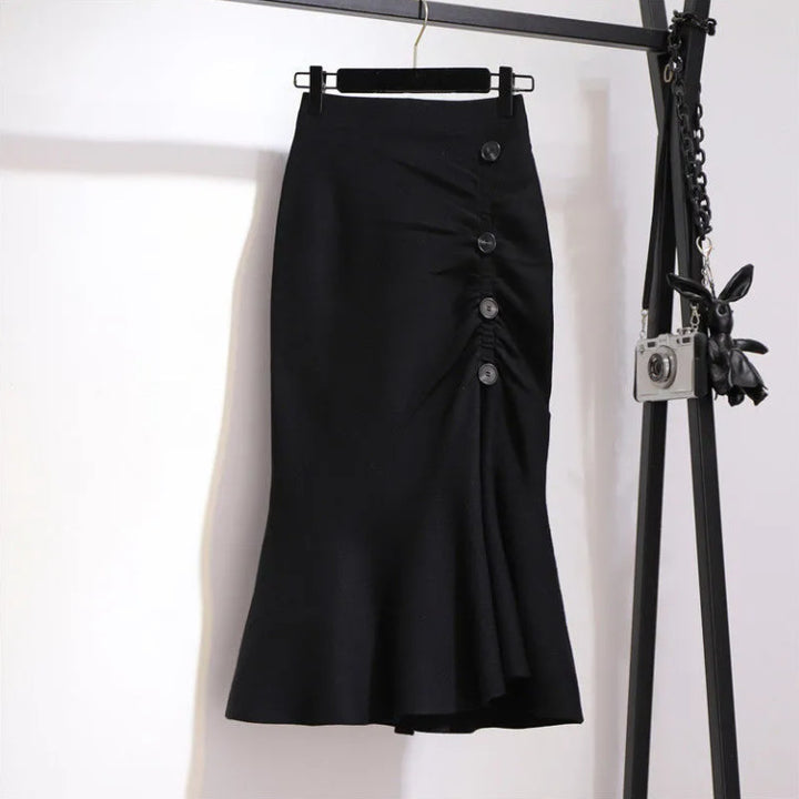 Damen Eleganter, figurbetonter Midi-Rock mit Knopfdetails Echo Archiv