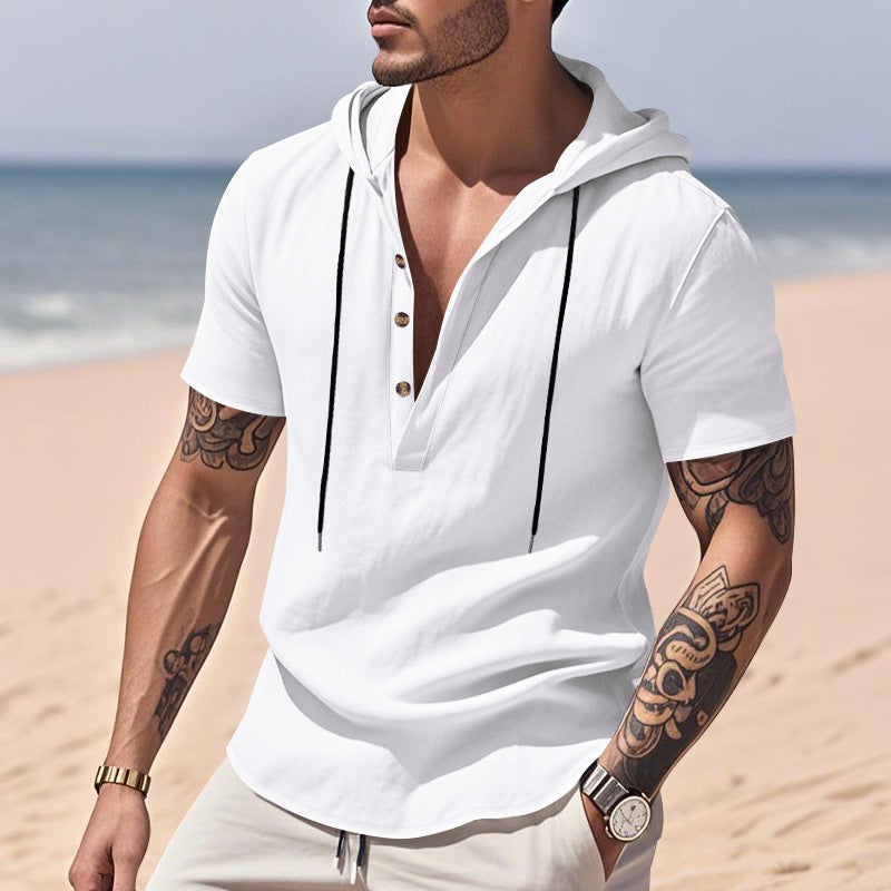 Herren lässiges Kapuzenshirt mit Knopfleiste und modischem Design Echoarchiv