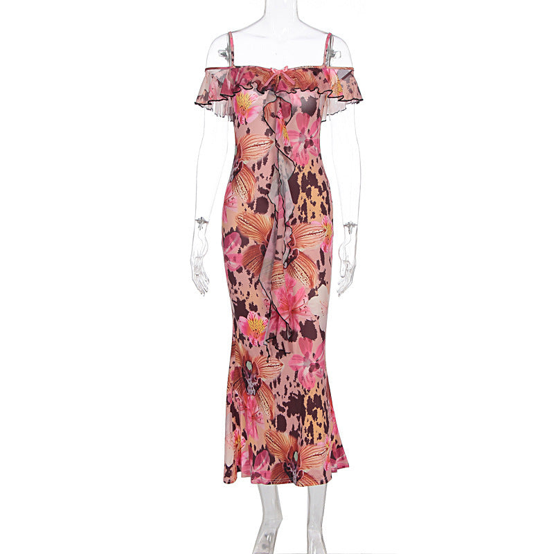 Damen Off-Shoulder Maxikleid mit floralem Muster und Rüschendetails Echo Archiv