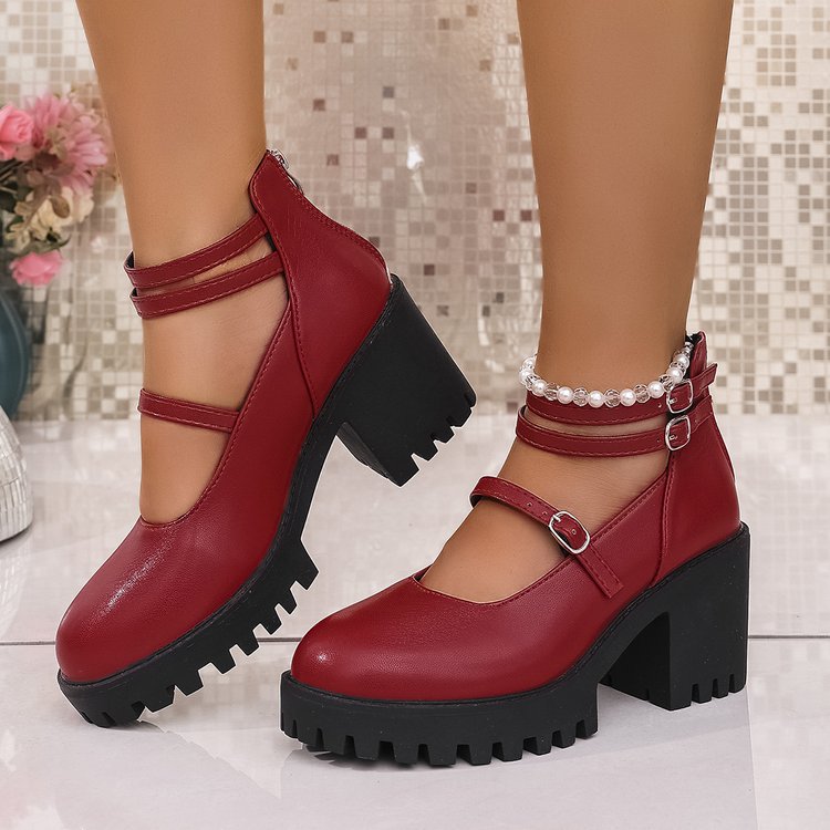 Damen Mary-Jane-Schuhe mit profiliertem Plateau, klobigem Blockabsatz und verstellbaren Riemen – Lioré