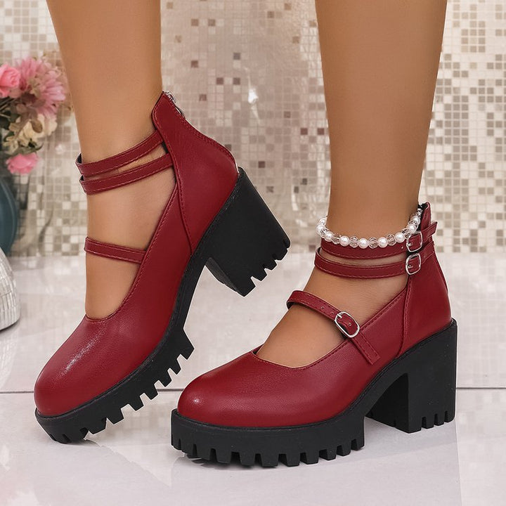 Damen Mary-Jane-Schuhe mit profiliertem Plateau, klobigem Blockabsatz und verstellbaren Riemen – Lioré