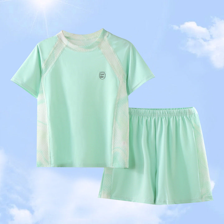 Damen nan UV-Schutz Bade-Set mit Kurzarm-Rashguard und elastischen Badeshorts Echo Archiv