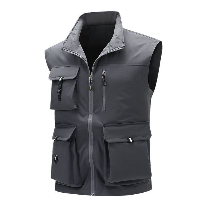 Herren Multifunktionale Outdoor-Utility-Weste mit mehreren Cargo-Taschen und Stehkragen Echoarchiv