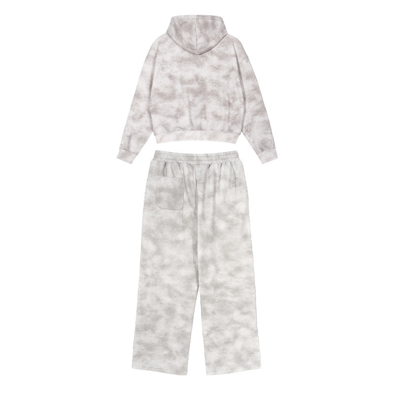 Damen Loungewear-Set aus French-Terry mit Cropped-Reißverschluss-Hoodie und weit geschnittener Sweatpant Echo Archiv