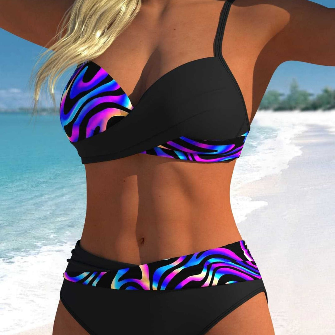 Damen Bikini-Set mit modernem Wickeldesign und lebhaftem Muster Echo Archiv