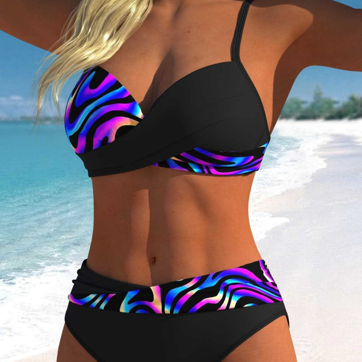 Damen Bikini-Set mit modernem Wickeldesign und lebhaftem Muster Echo Archiv