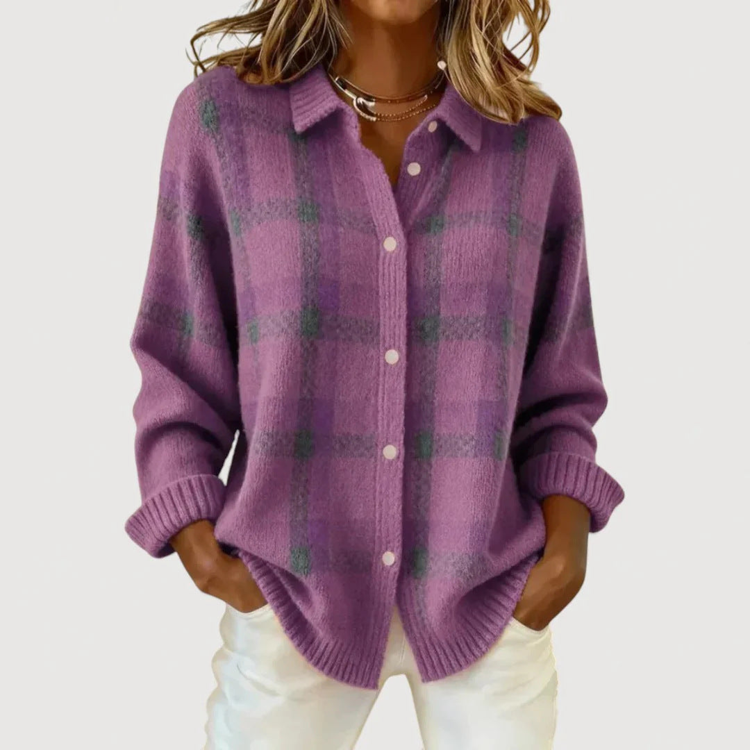Damen Modische Karierte Strickjacke – Célinea