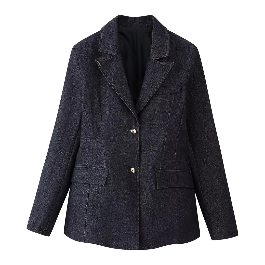Damen 30+ dreiteiliges Denim-Set: taillierter Blazer, Taillen-Corsage & High-Waist-Jeans Echo Archiv