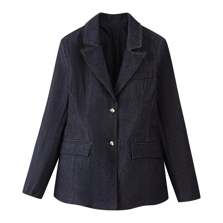 Damen 30+ dreiteiliges Denim-Set: taillierter Blazer, Taillen-Corsage & High-Waist-Jeans Echo Archiv