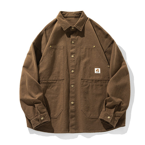Unisex Kastenförmige Canvas-Chorejacke mit Messing-Druckknöpfen und vier aufgesetzten Taschen Echo Archiv
