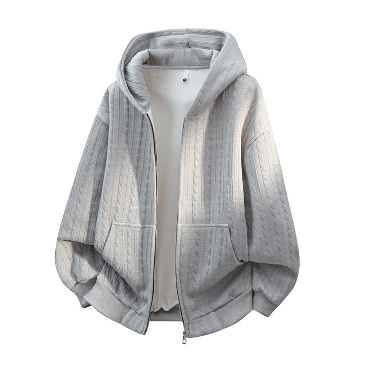 Damen Oversize Strick‑Kapuzenjacke mit Zopfmuster, Reißverschluss & Kängurutaschen Echoarchiv