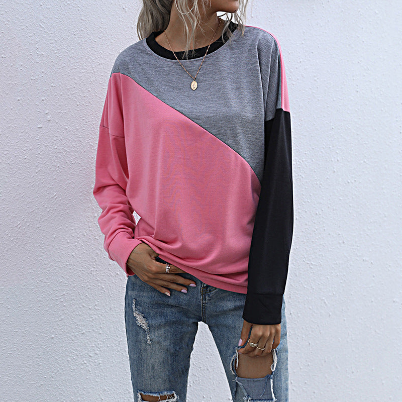Damen Lässiges Colorblock-Sweatshirt mit diagonaler Teilung und Raglanärmeln Echoarchiv