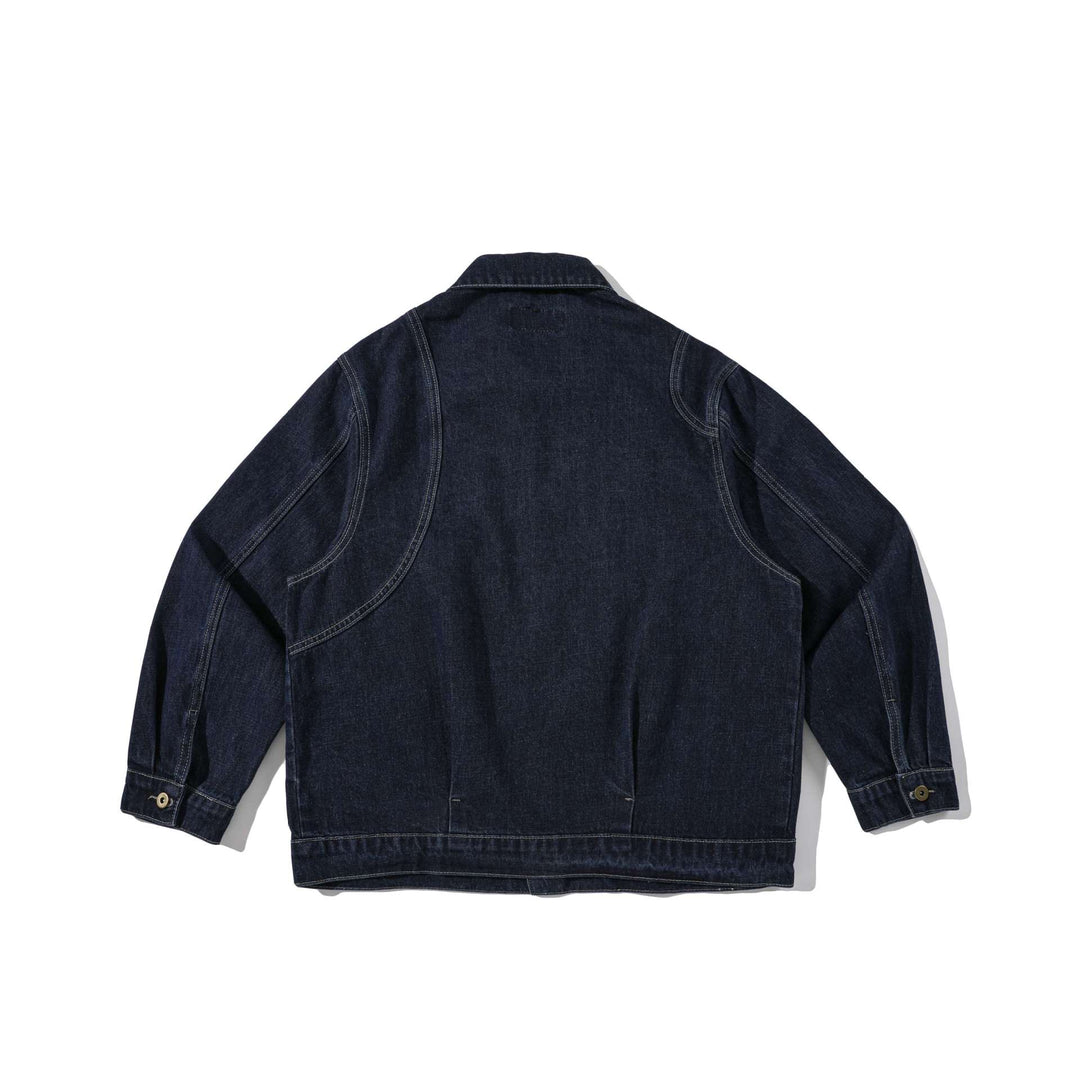 Unisex Boxy-Denimjacke im Workwear‑Stil mit markanten Rundtaschen Echoarchiv