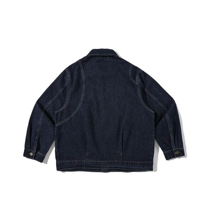 Unisex Boxy-Denimjacke im Workwear‑Stil mit markanten Rundtaschen Echoarchiv