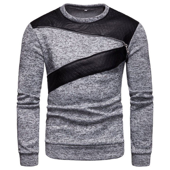 Herren stylischer Sweatpullover mit asymmetrischem Leder-Einsatz Echoarchiv