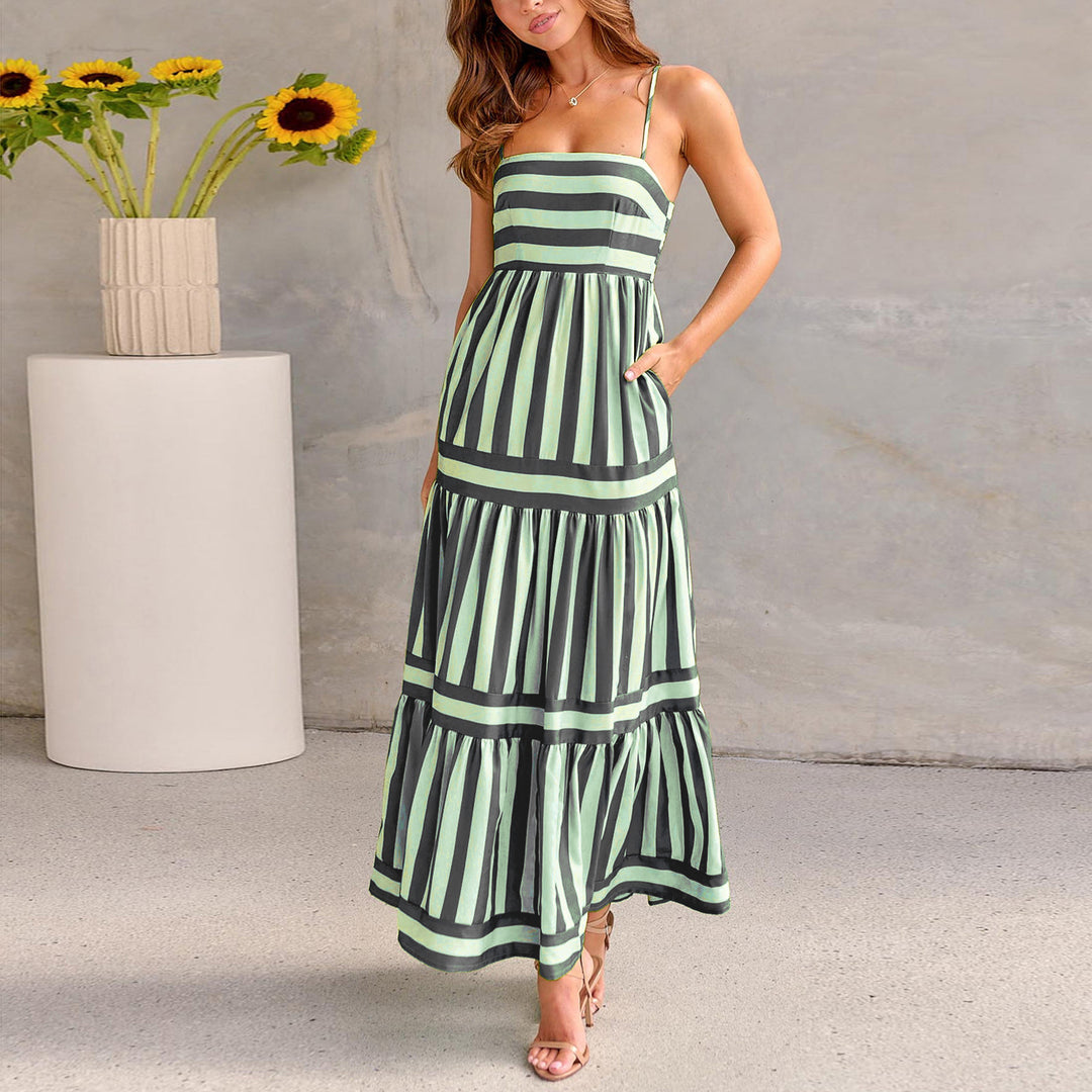 Damen Maxikleid mit schmalen Trägern und gestreiftem Design Echo Archiv