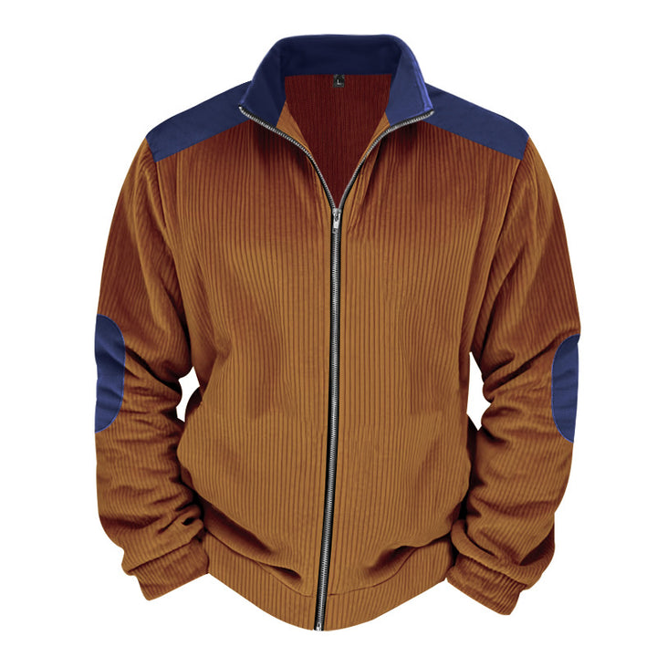 Herren Sportliche Zip-Jacke mit Rippenstruktur und Kontrastärmel Echoarchiv