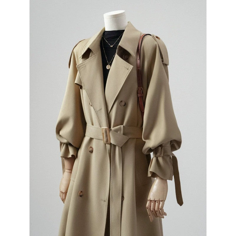 Damen Doppelreihiger Trenchcoat mit Taillengürtel und Ballonärmeln Echoarchiv