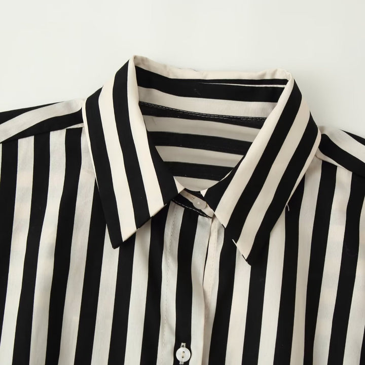 Damen Gestreifte Hemdbluse mit langen Ärmeln und kontrastierendem Taillengürtel Echo Archiv