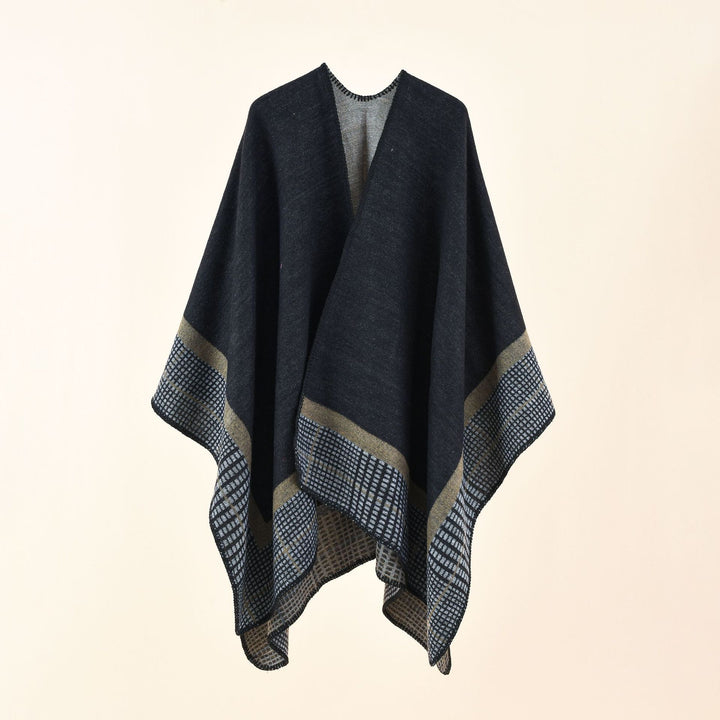 Damen Oversize-Capeponcho aus Wollmix mit kastigem Fall und feiner Bordürenstruktur Echo Archiv