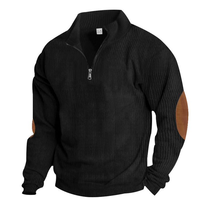 Herren Fleece-Pullover mit hochwertiger Strickstruktur und Lederapplikationen Echoarchiv